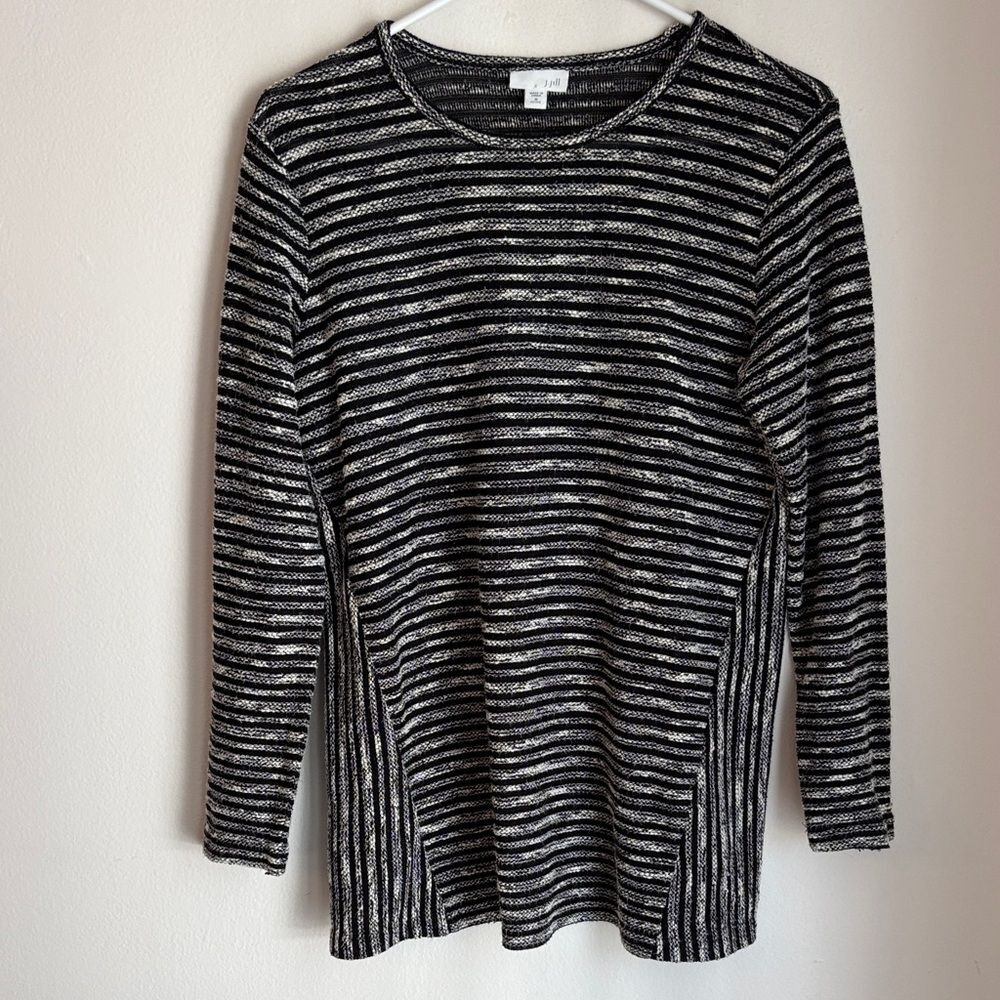 J. Jill Black White Striped Long Sleeve women’s Top tunic classic petite Medium